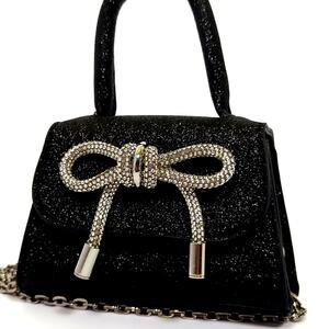 Windsor Mini Glitter Bow Purse | OS | Black Rhinestone Chain